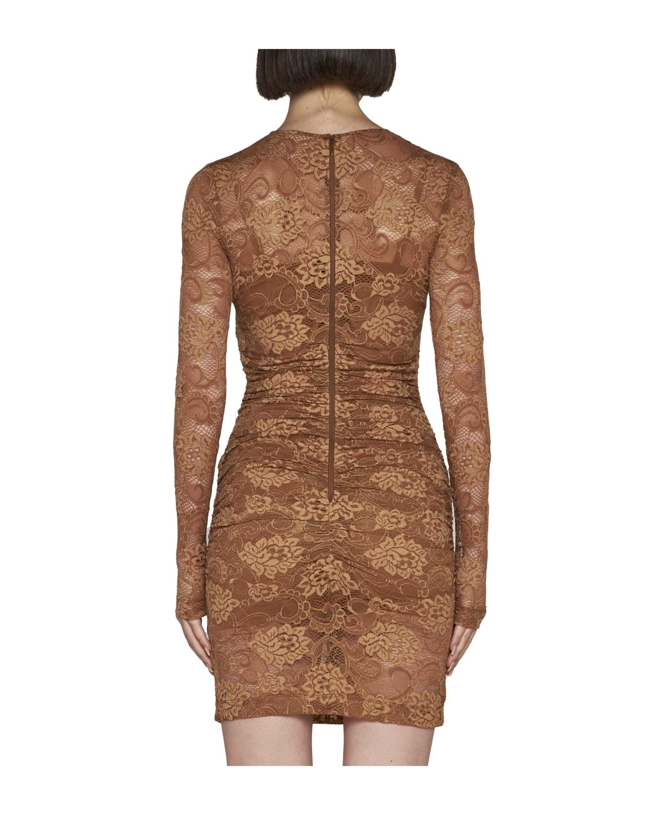 Lace Paneled Longsleeved Short Dress - 4