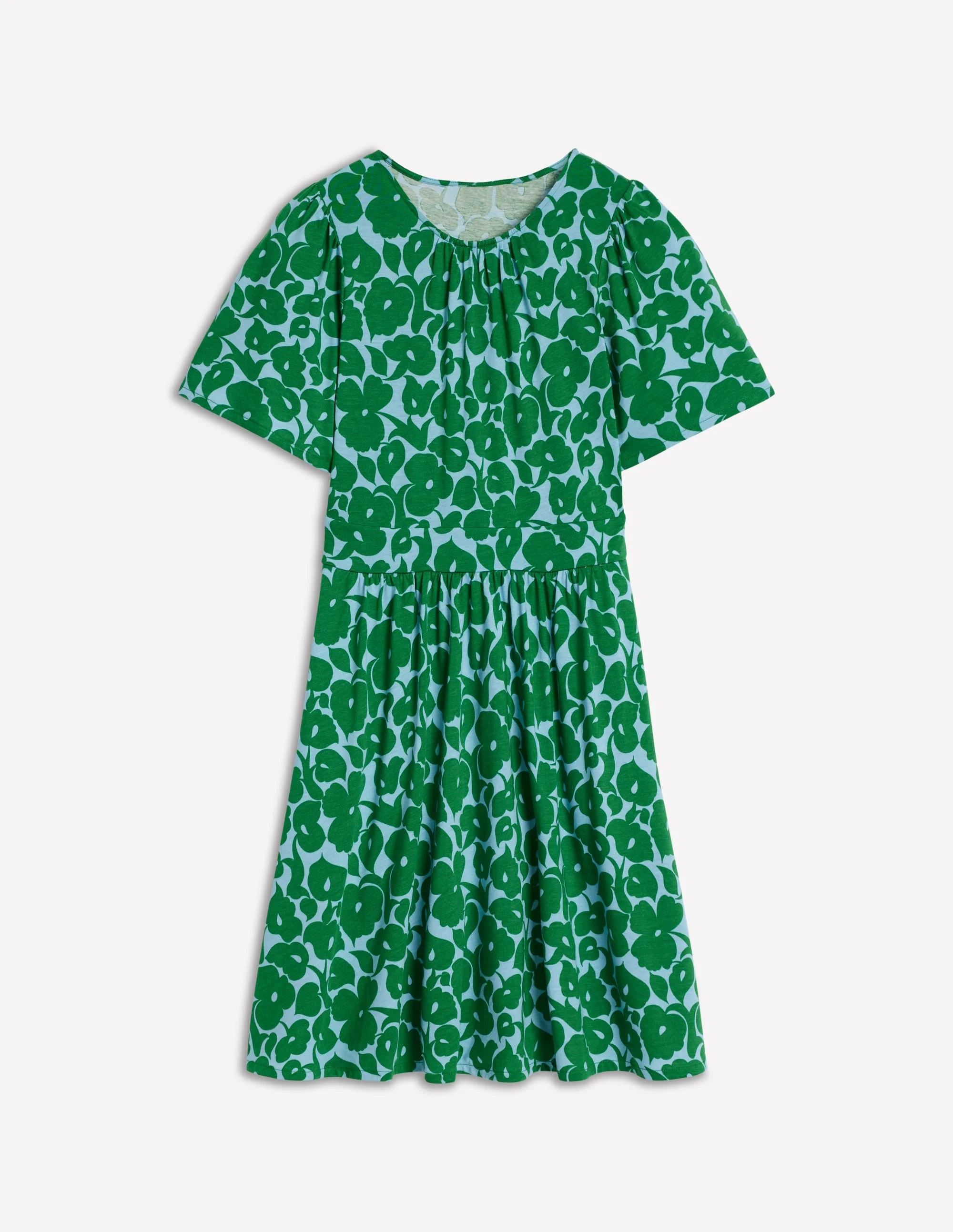 Louisa Short Jersey Dress-Highland Green, Leafy Grove - 1
