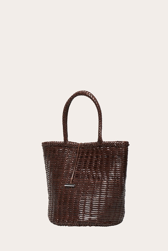 ROUND LEATHER BASKET DARK BROWN - 4