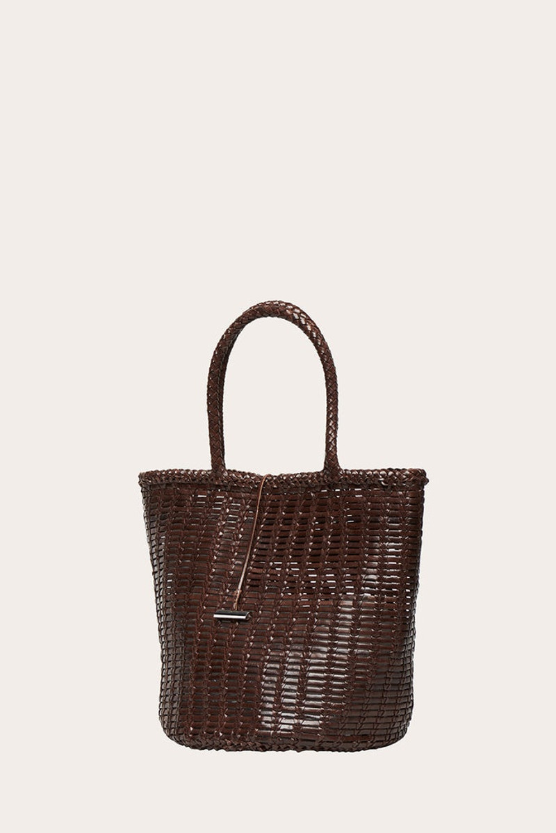 ROUND LEATHER BASKET DARK BROWN 4