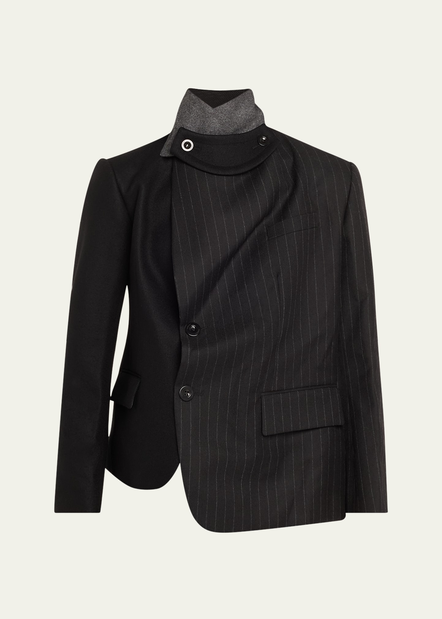 High-Neck Combo Chalk-Stripe Blazer Jacket - 1