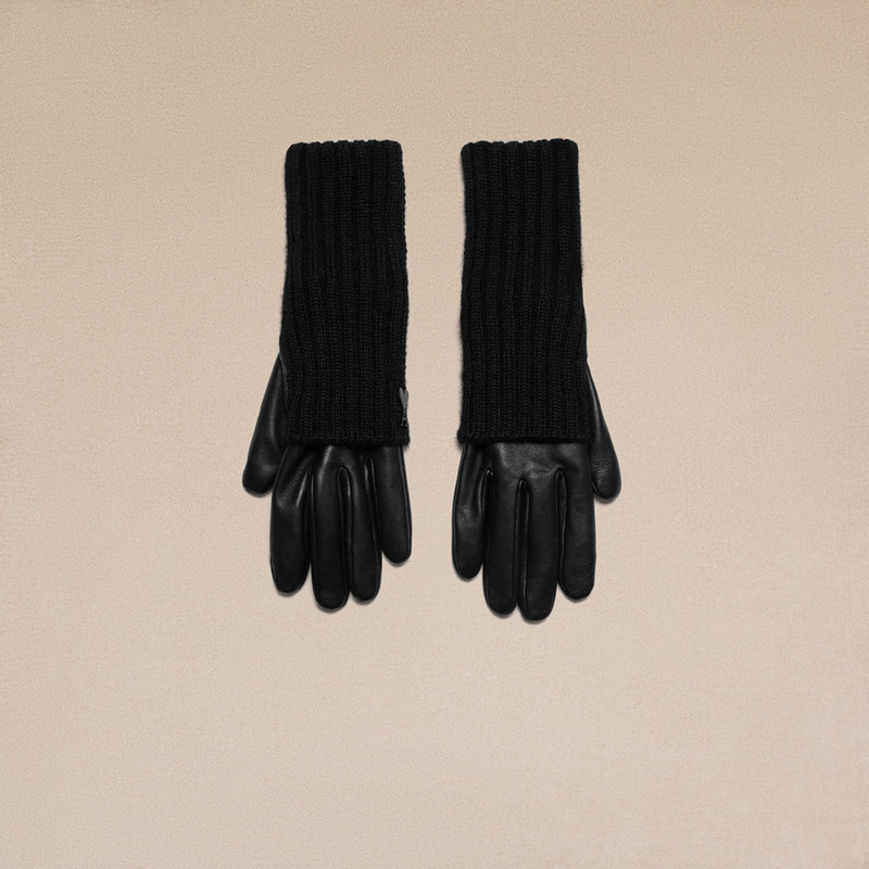 Long Knit And Leather Gloves 1