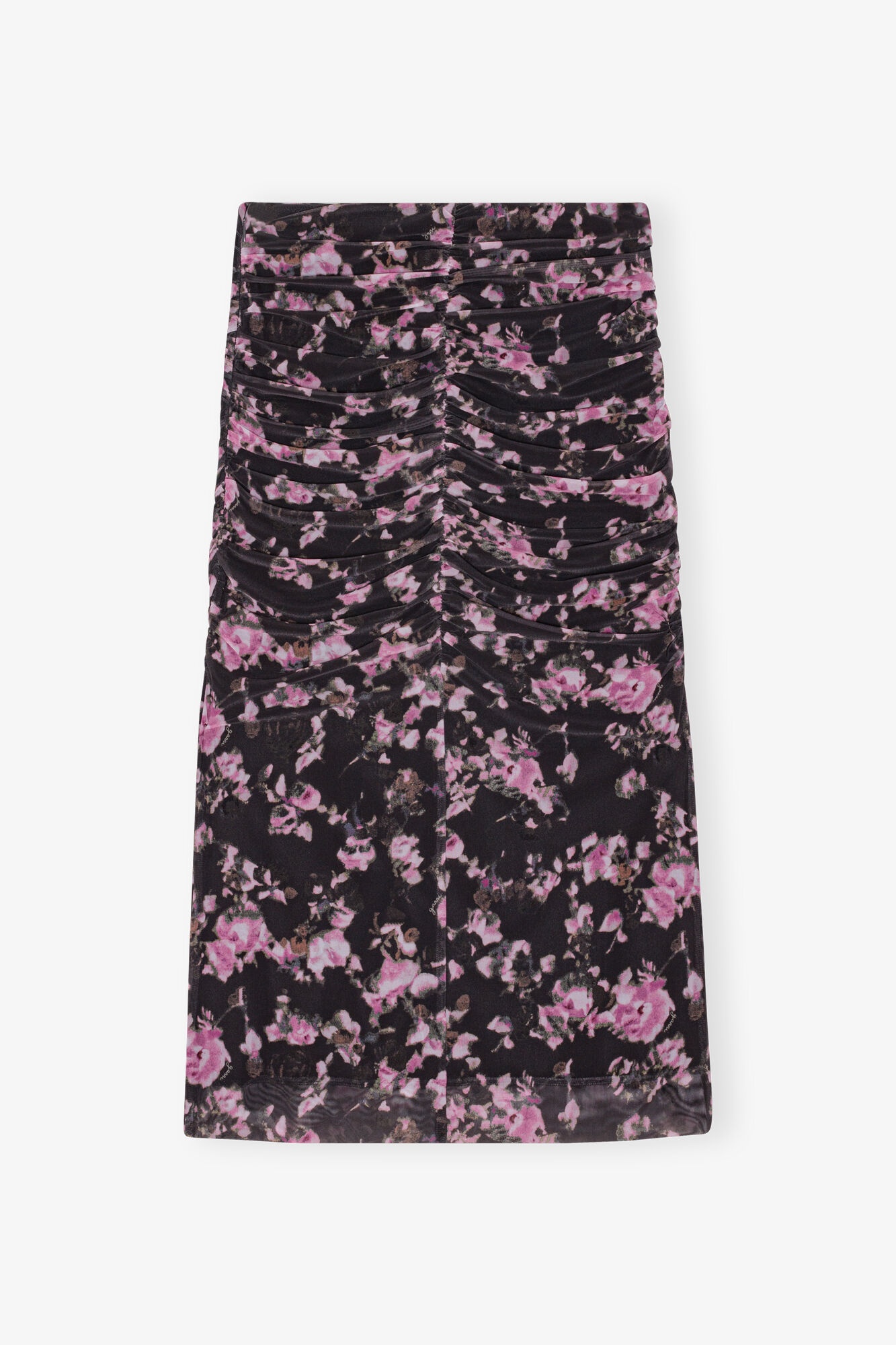 BLACK FLORAL PRINTED MESH RUCHED MIDI SKIRT - 5