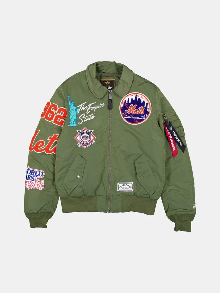NEW YORK METS X ALPHA X NEW ERA MA-1 COLLARED BOMBER JACKET (GREEN) - 1