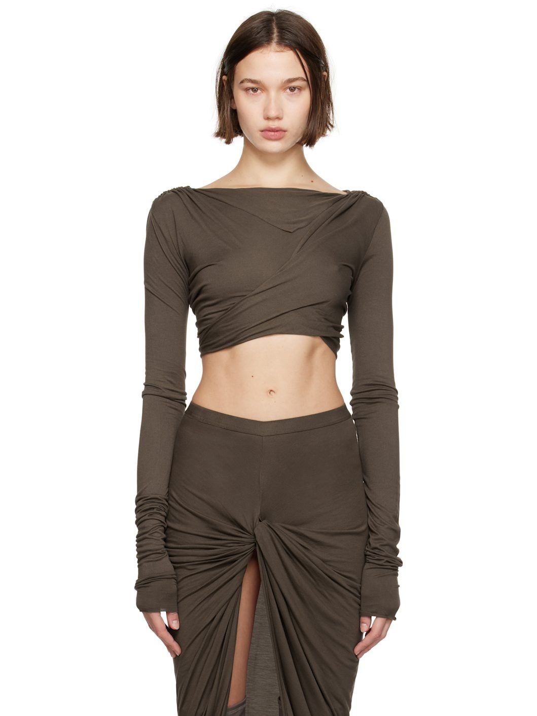 Taupe Porterville Jade LS Crop T-shirt - 1