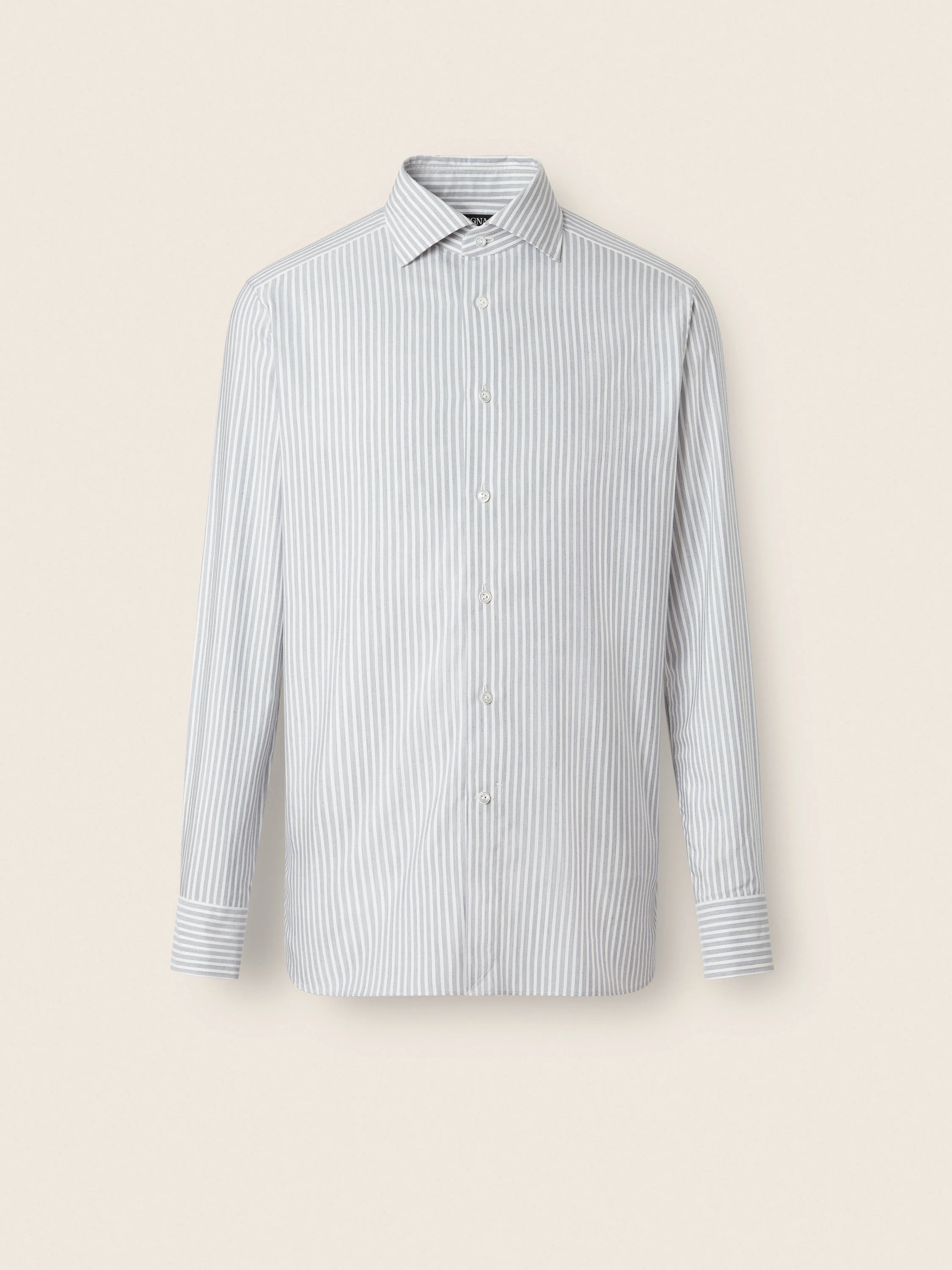 WHITE AND NAVY BLUE STRIPED SILK COTTON AND CASHMERE SHIRT - 1