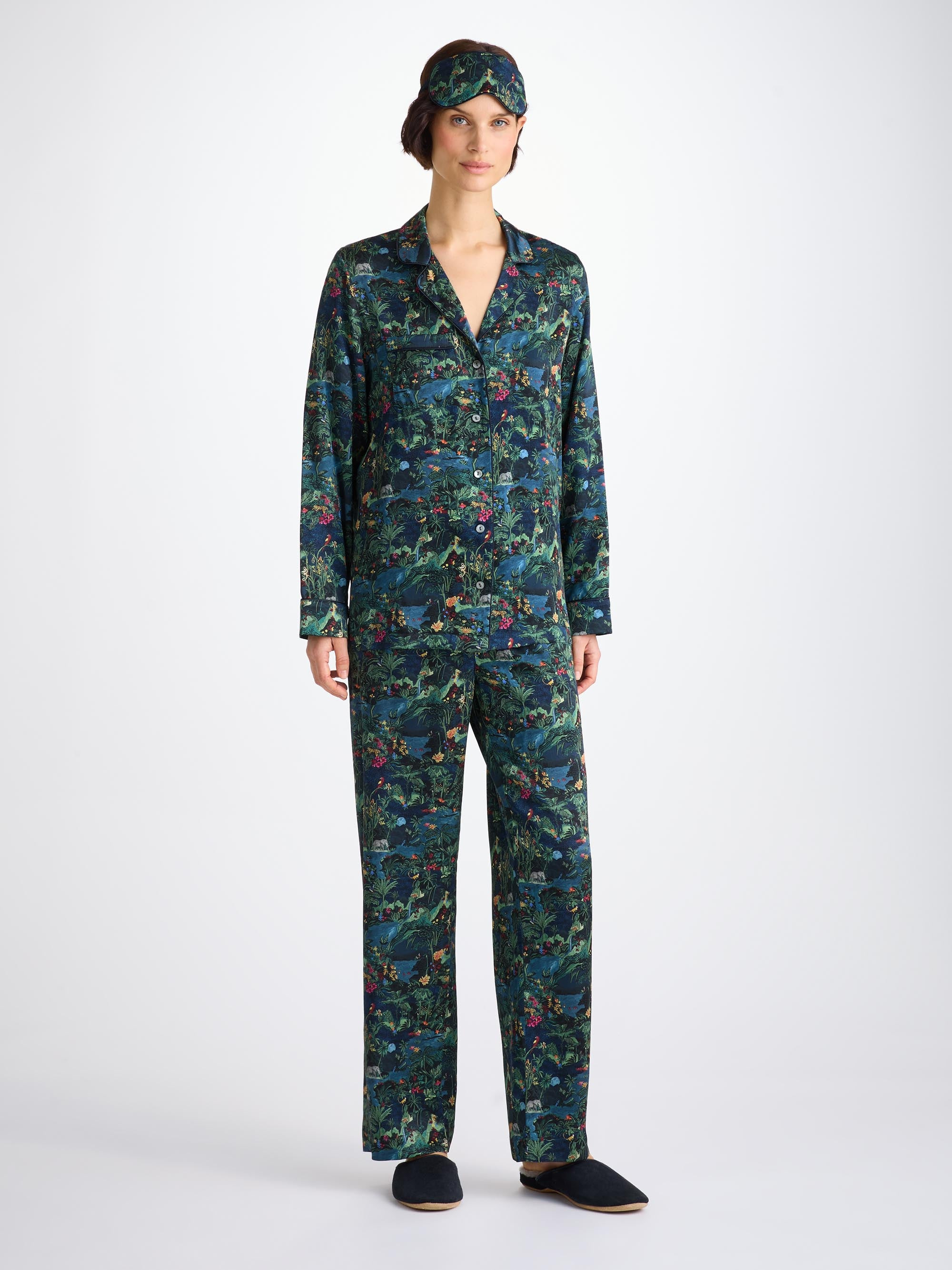 Eye Mask Silk Satin Multi Midnight Jungle Print - 5