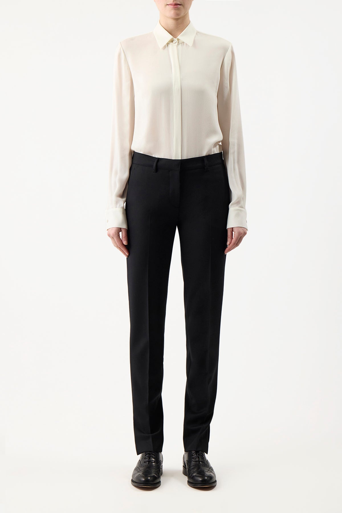 Henri Blouse in Ivory Silk Cashmere - 2
