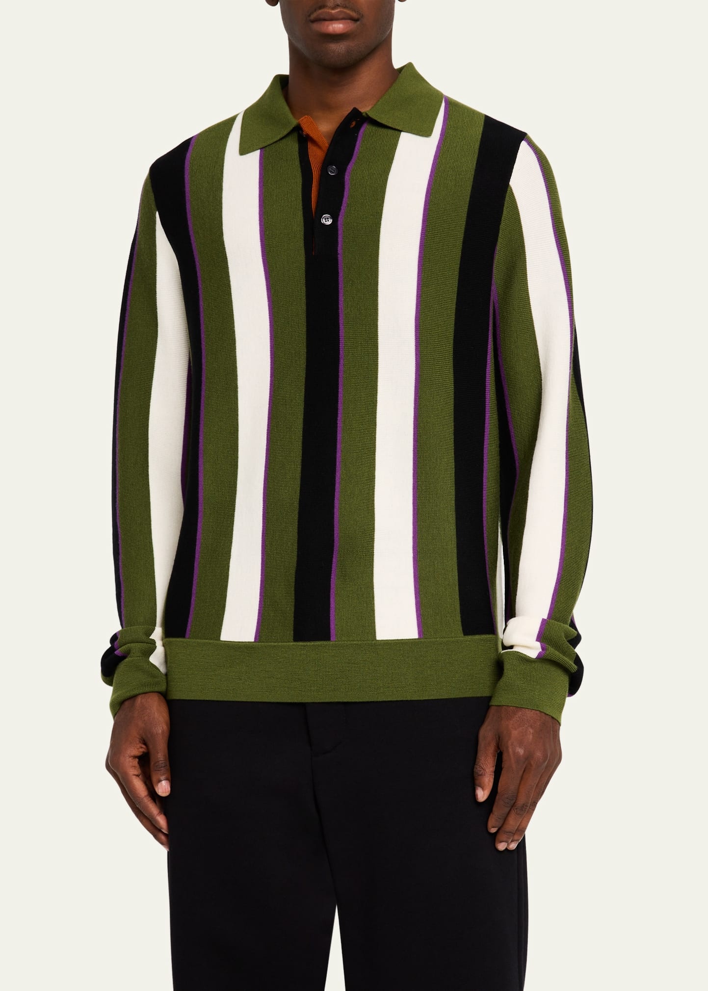 Men's Vertical Block Stripe Polo Sweater - 4
