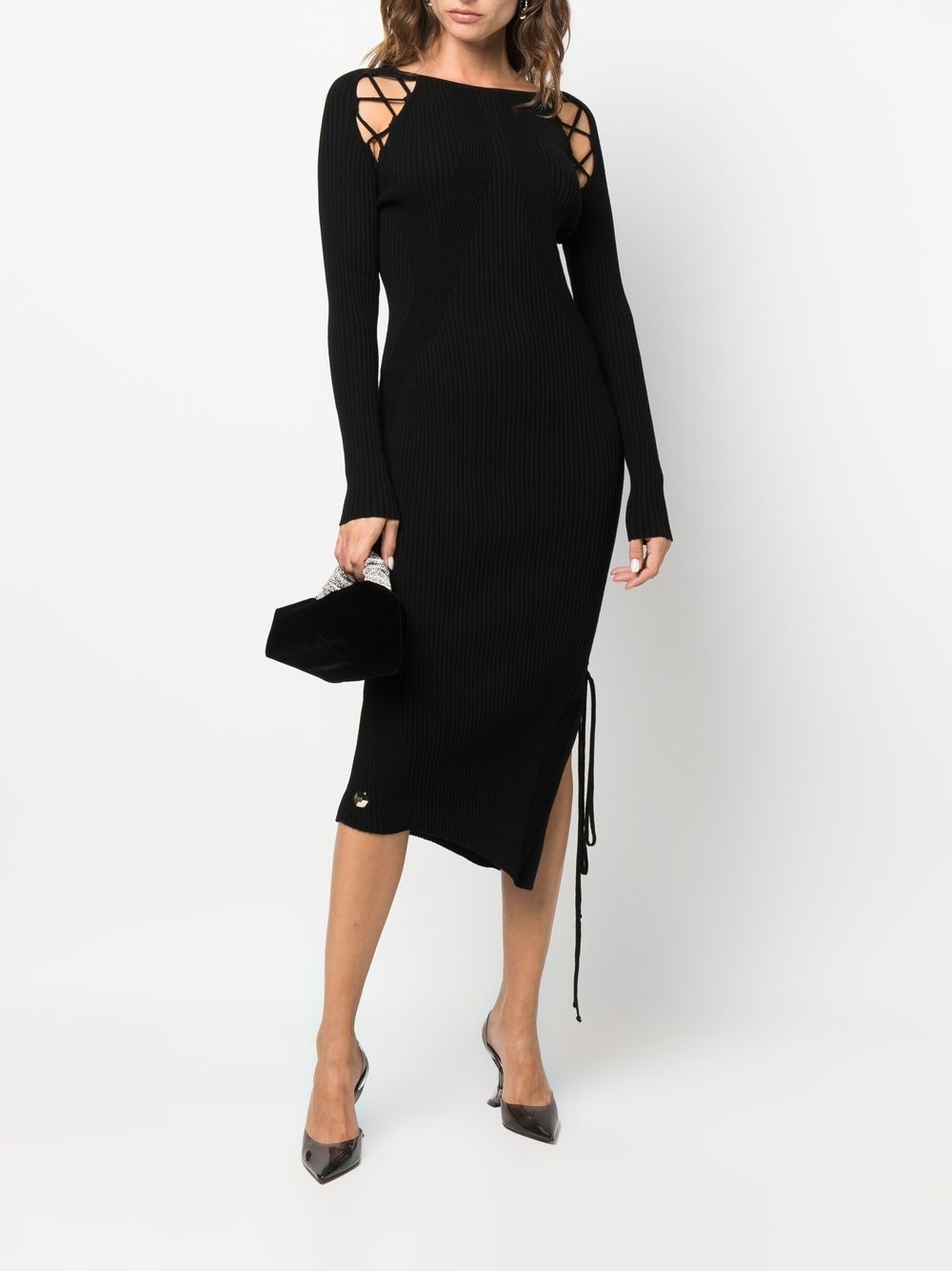 lace-detail ribbed-knit dress - 2