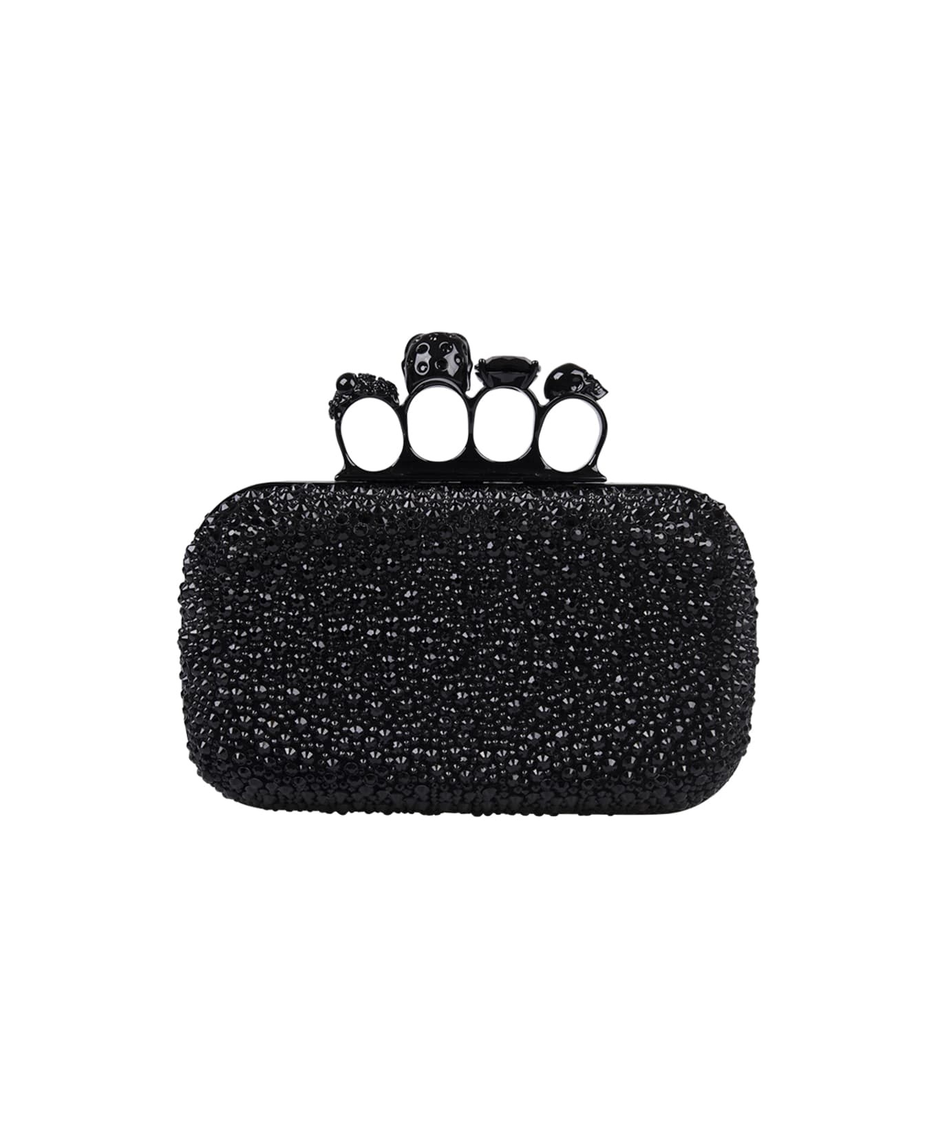 Black Skull Four Ring Clutch Bag With Chain - 4