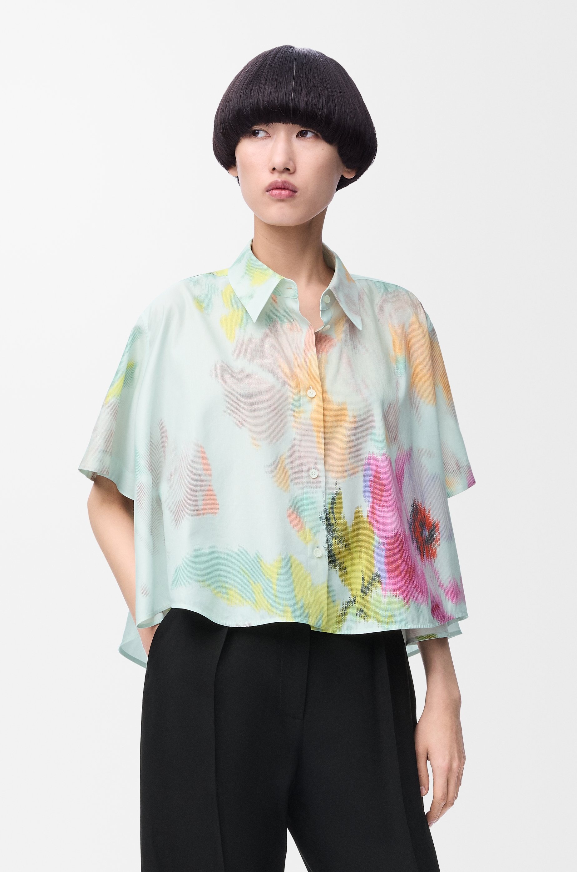 Short sleeve trapeze shirt in cotton and silk - 3