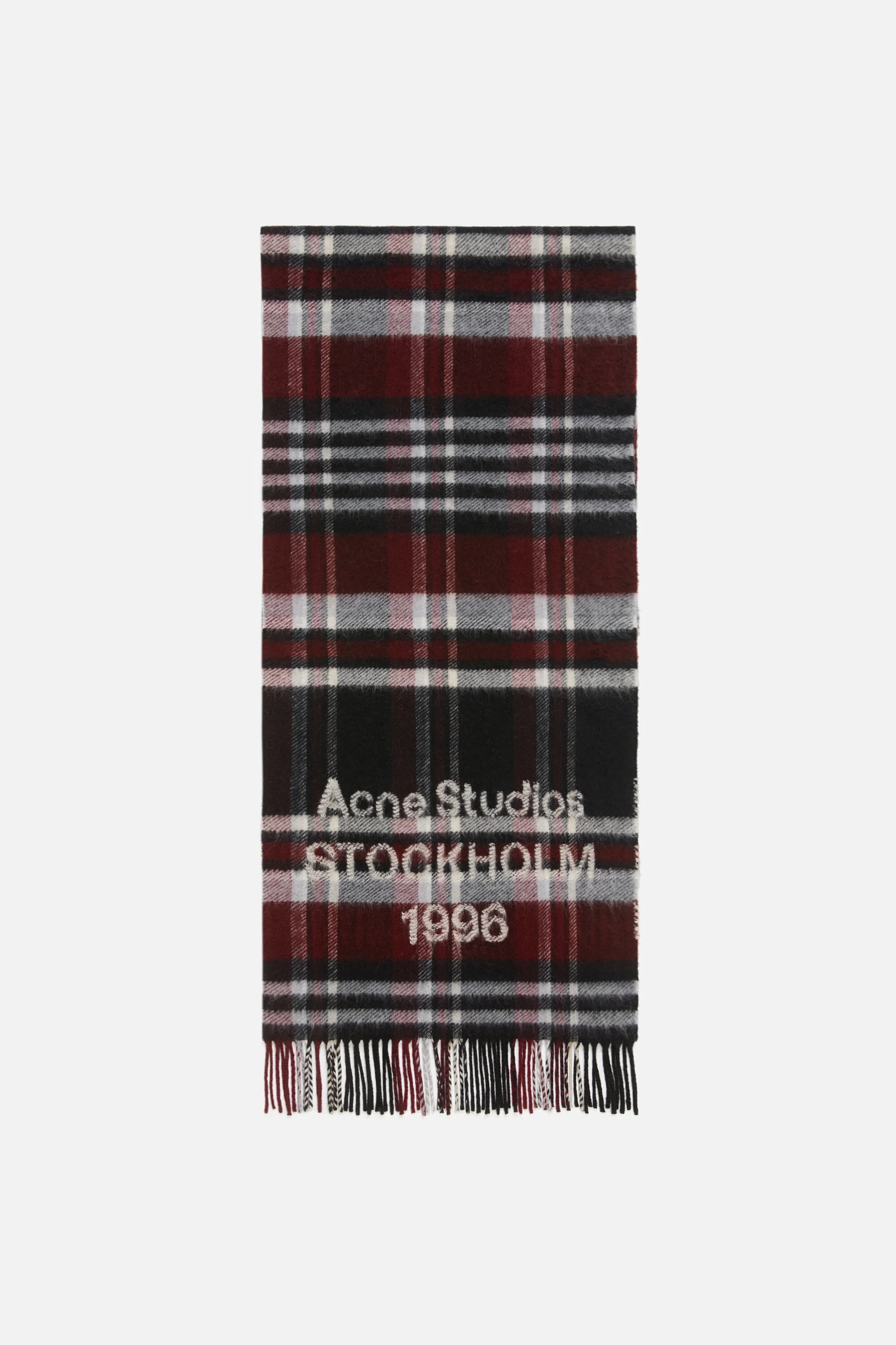 Logo scarf with fringe - Black/burgundy - 1