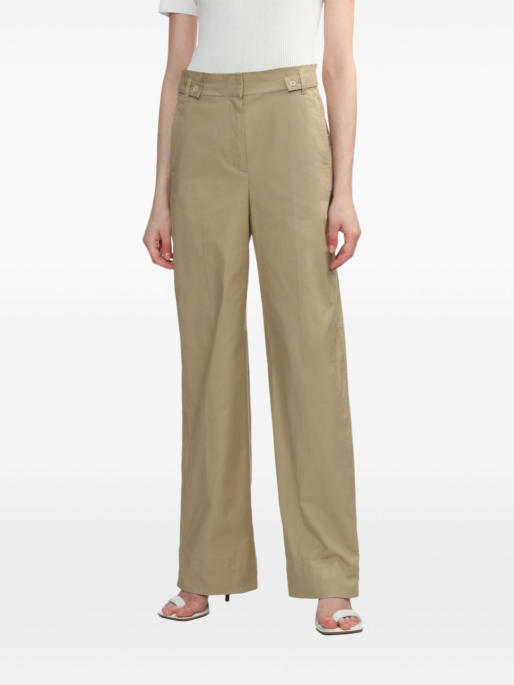 belted waist tabs straight-leg trousers - 3