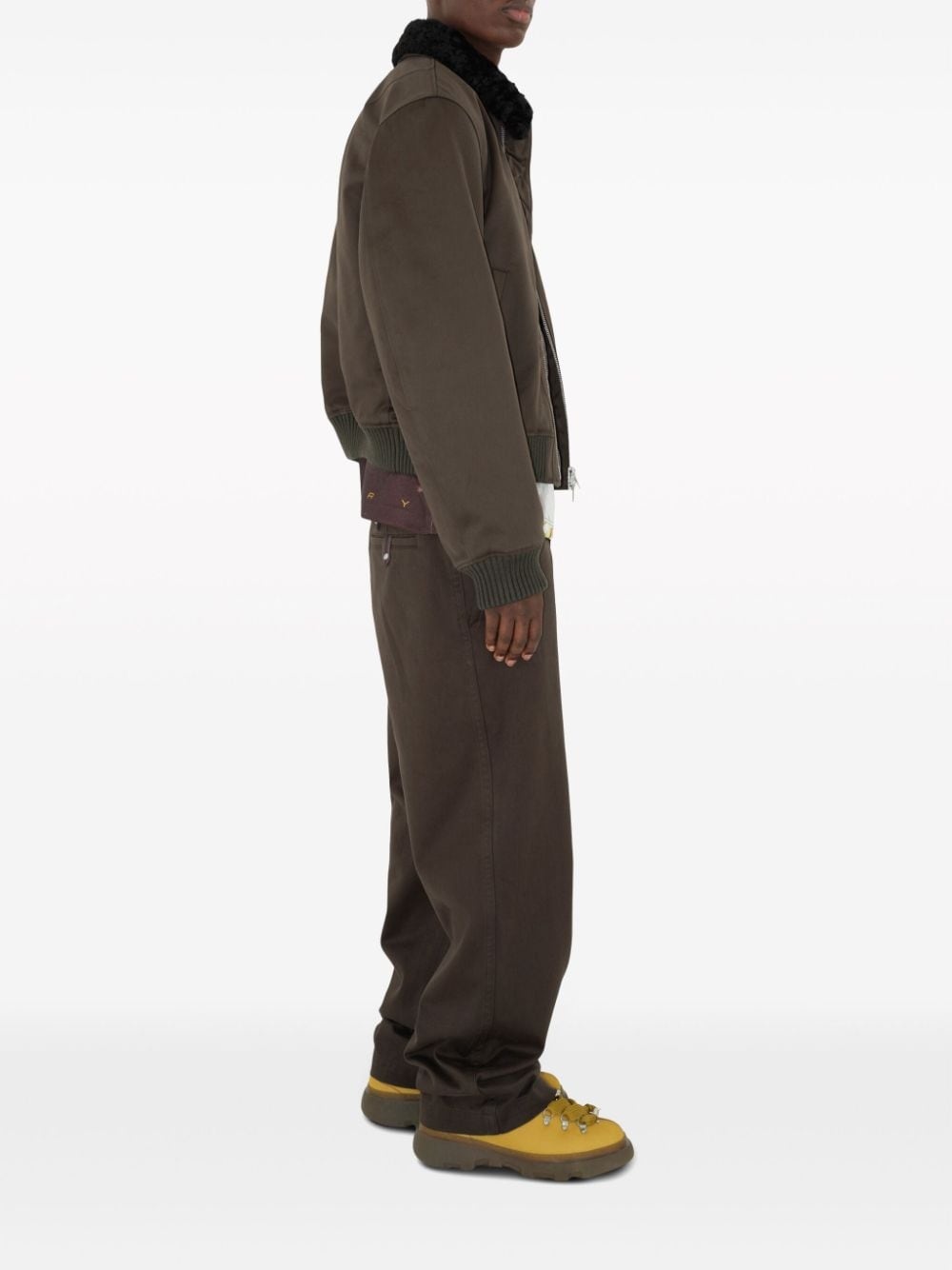 zipped shearling-collar bomber jacket - 3