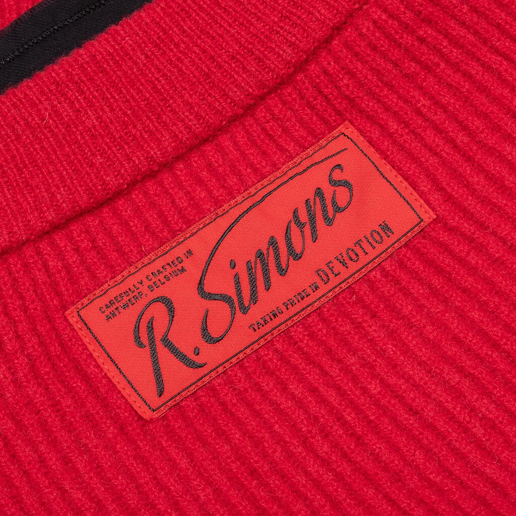 RAF SIMONS BIG RIBBED KNIT CARDIGAN WITH FABRIC LINING - RED - 6