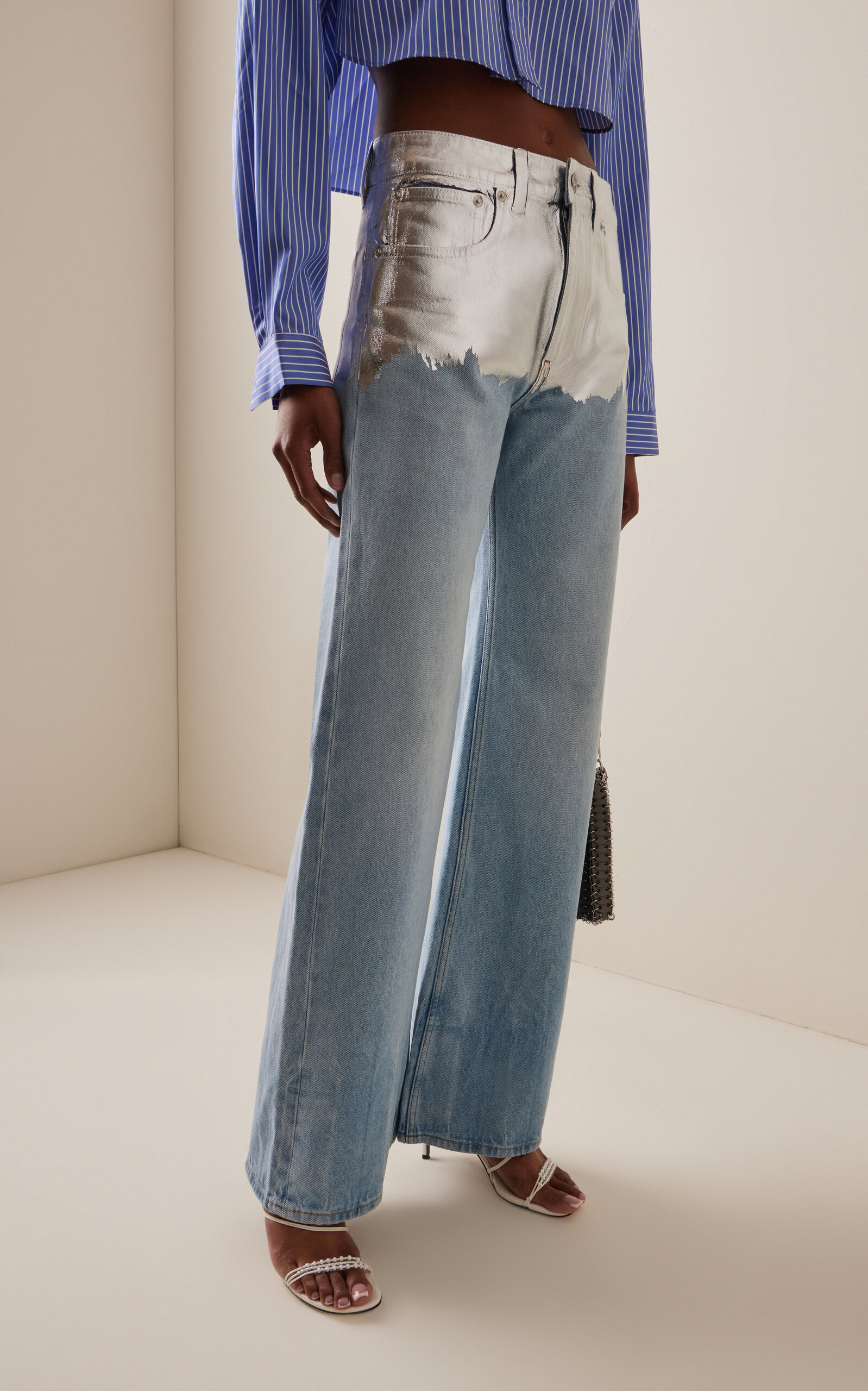 Metallic-Detailed High-Rise Straight-Leg Jeans light wash - 3