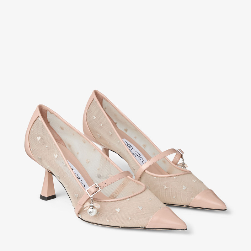 Aren Pump 65 Macaron Leather and Heart Mesh Pumps with Pearl Charm 3