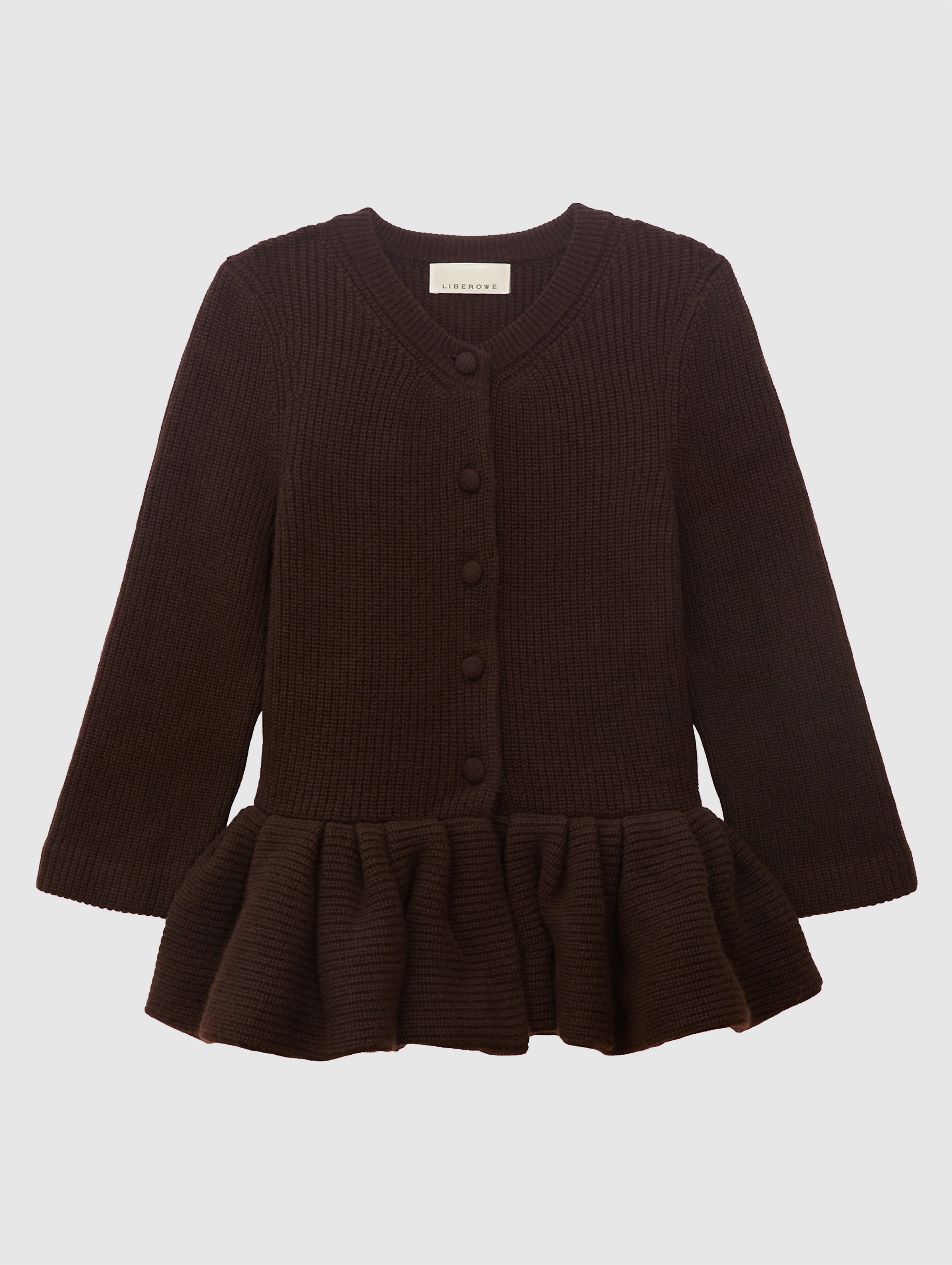 CHOCOLATE PEPLUM CASHMERE CARDIGAN - 1
