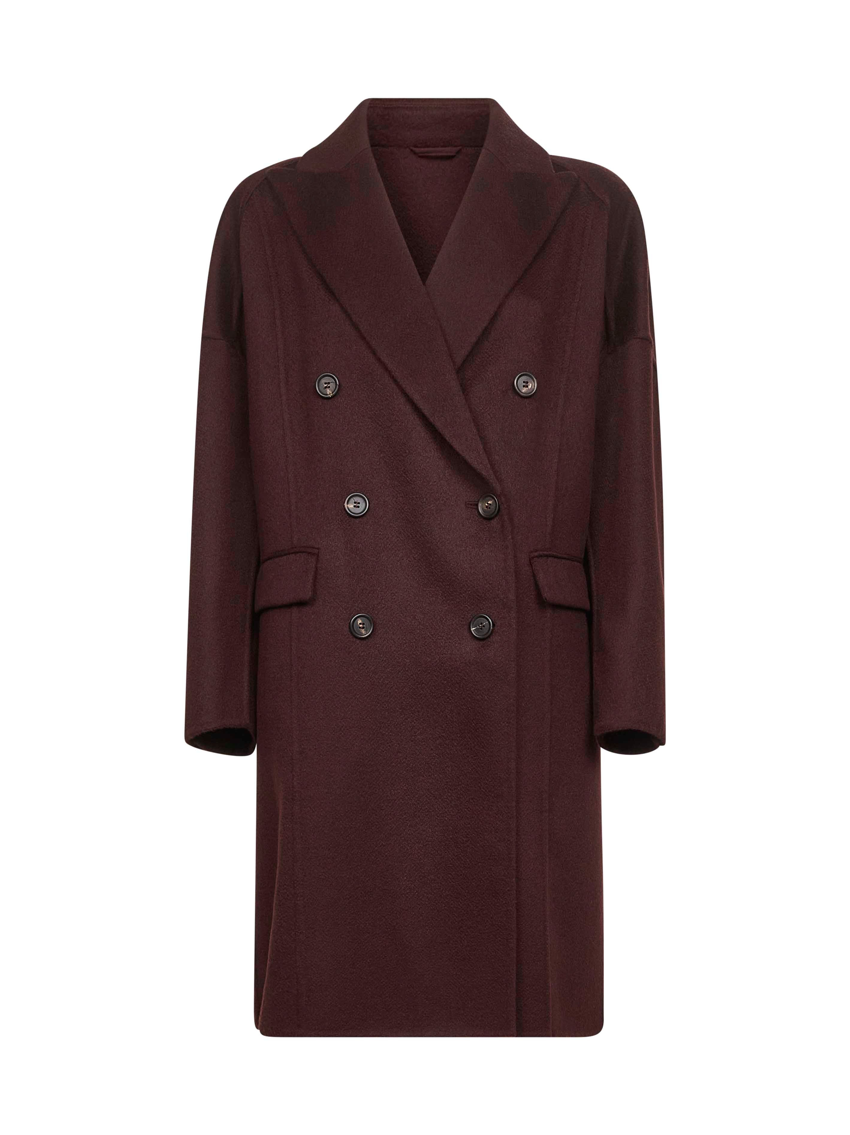 Burgundy cashmere double-breasted cocoon coat - 1