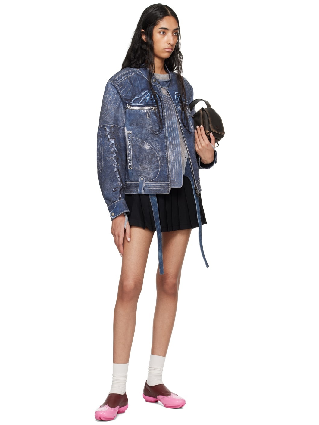 Blue & Black Trompe L'œil Pleats Miniskirt - 4