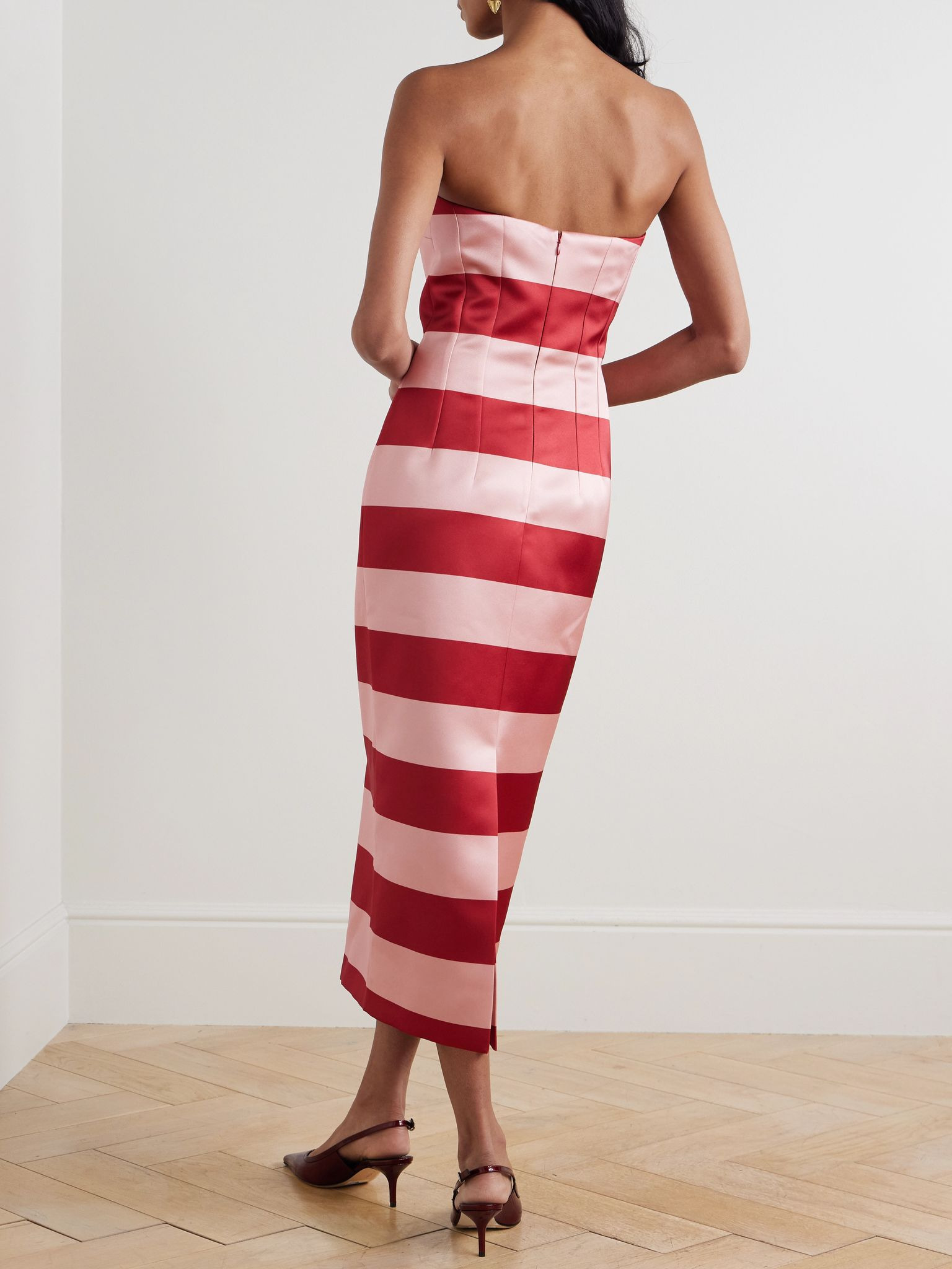 Leila strapless striped duchesse-satin midi dress Pink - 3
