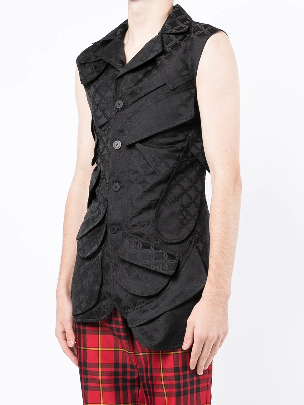 multi-pocket jacquard longline waistcoat - 4