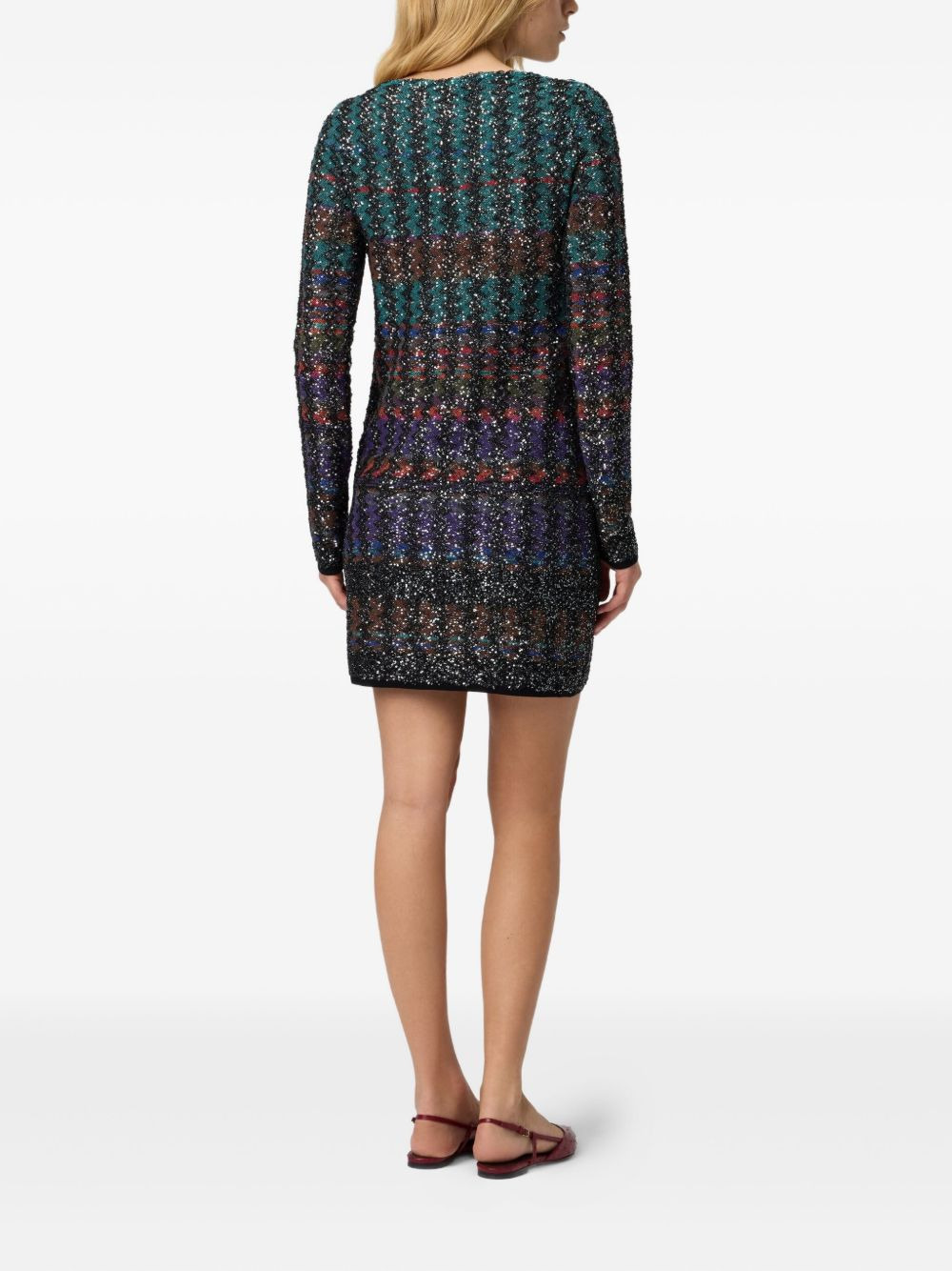 sequin-embellished patterned mini dress - 3