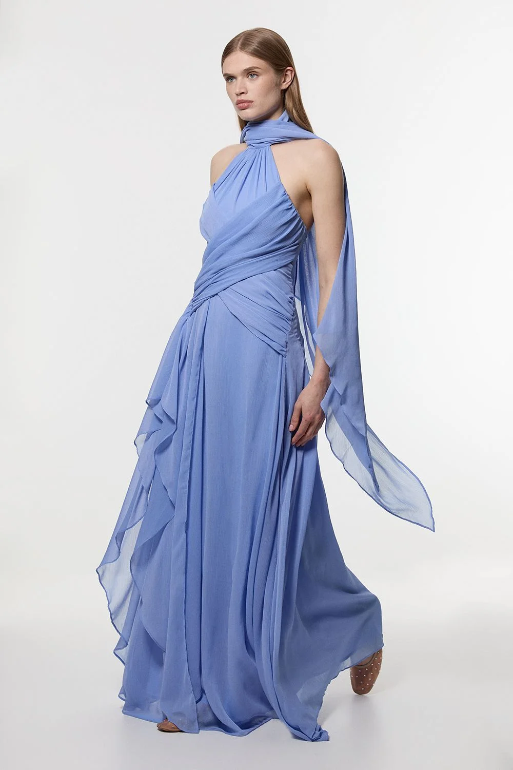 Crinkle Cross Front Georgette Woven Maxi Dress - 1