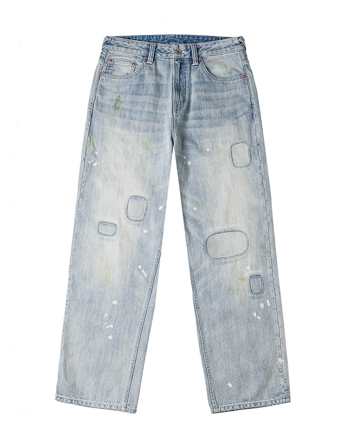Washed Patchwork and Seagull Print Loose Fit Denim Jeans - 2