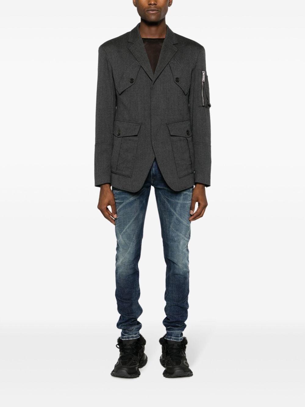multiple-pocket single-breasted blazer - 2