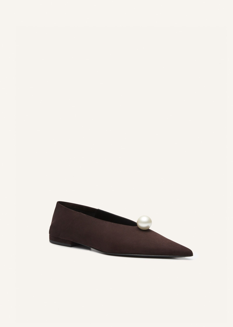 MAGDA BUTRYM Pointed pearl foldable ballet flats in brown suede outlook