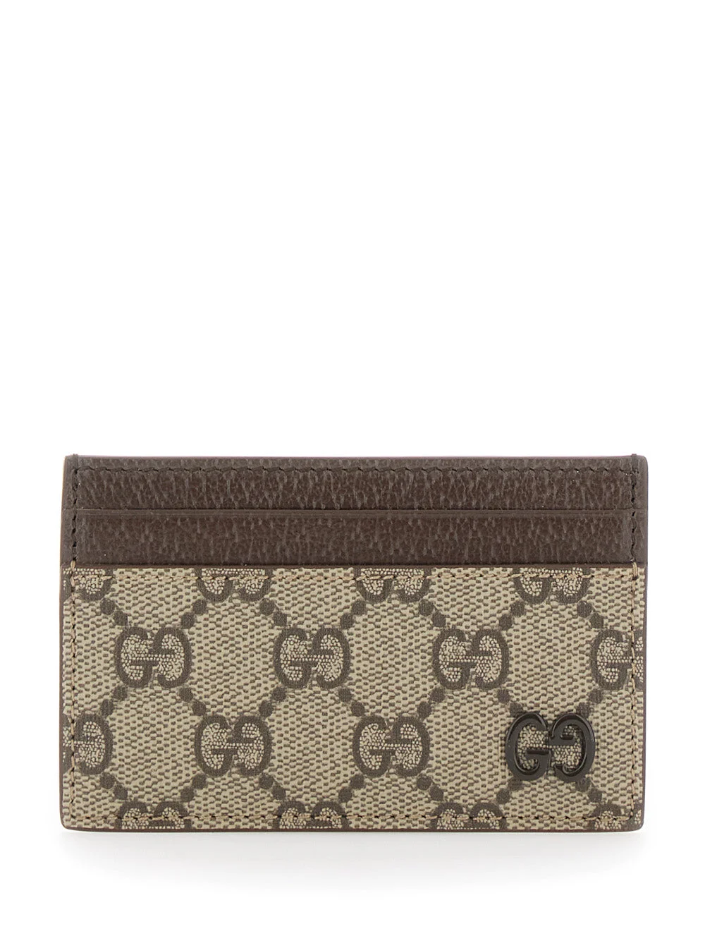 Gucci Men Beige Card Holder With Leather Finishes And All-Over Gg Motif In Fabric Man - 1