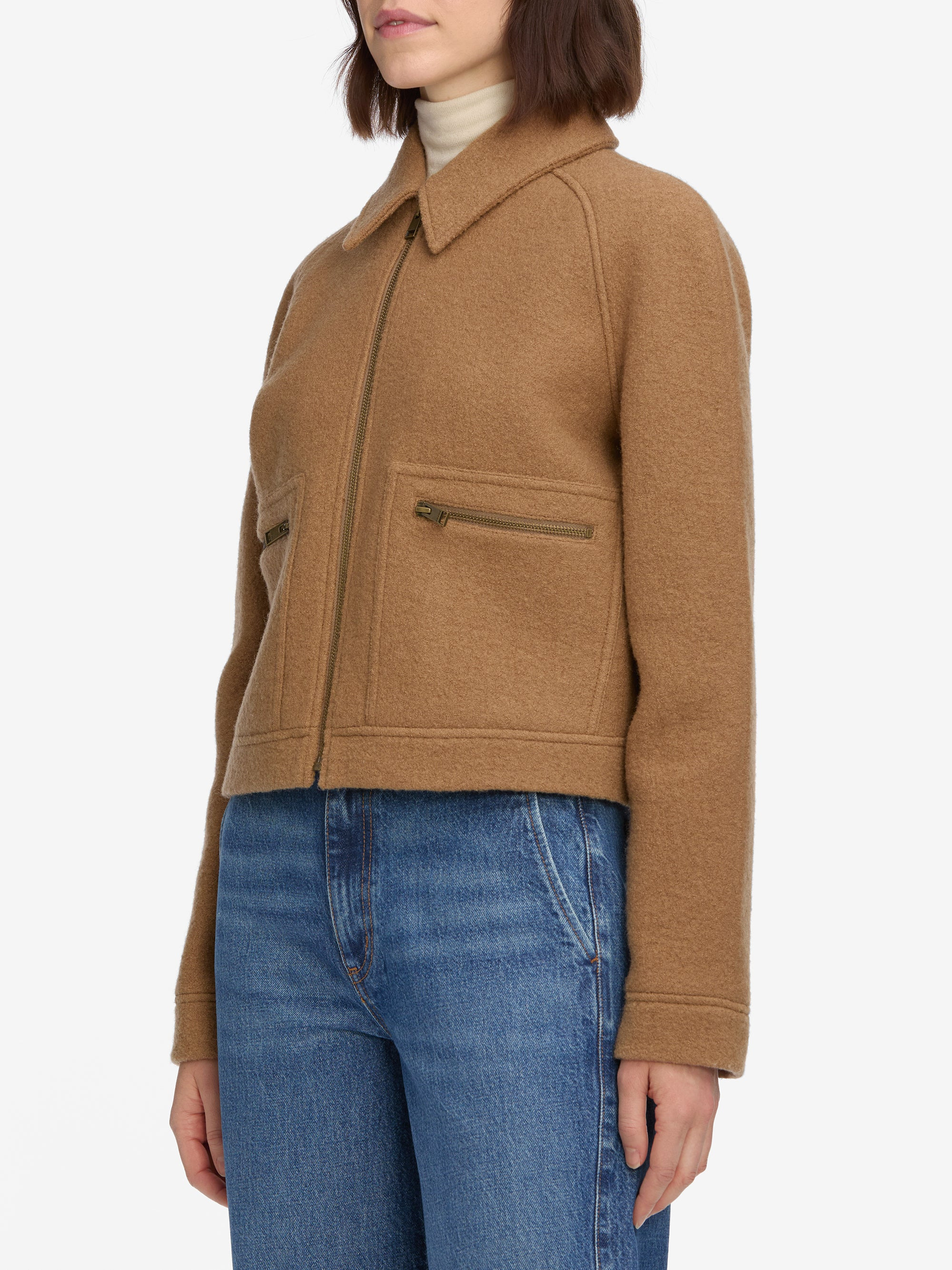 The Raglan Zip Front Jacket in Camel - 5