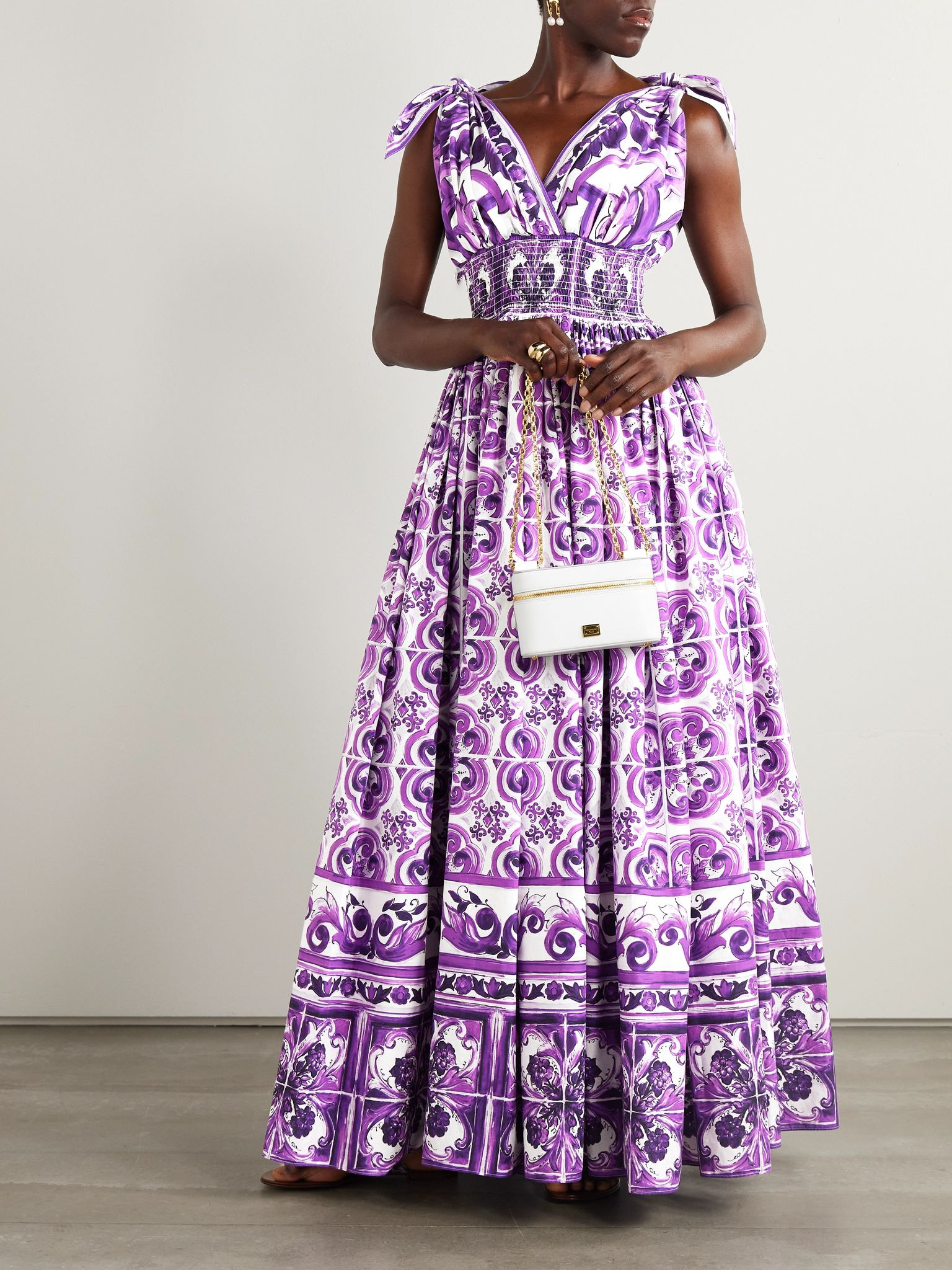 Printed cotton-poplin midi dress Purple - 2