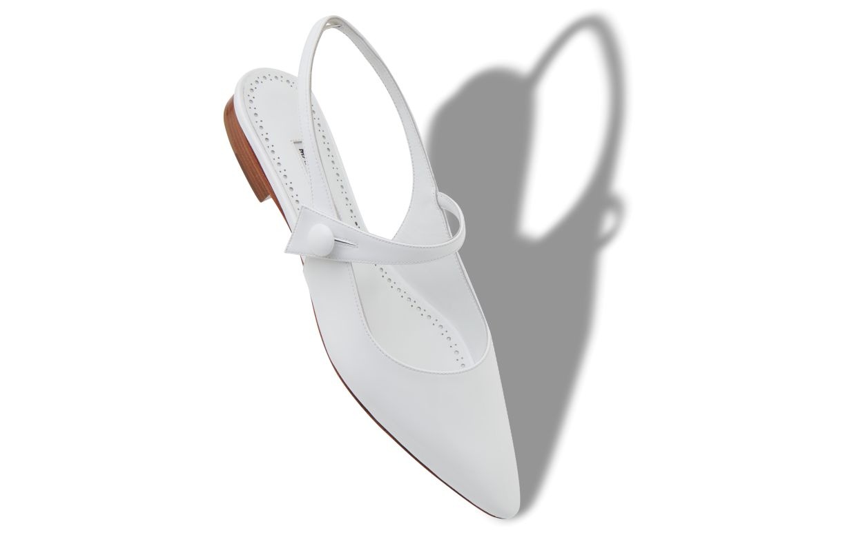 White Patent Leather Slingback Flat Pumps - 2
