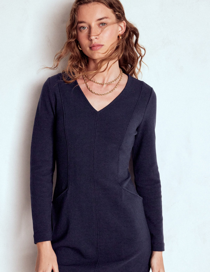 Ellen V-neck Ottoman Dress-Navy 5