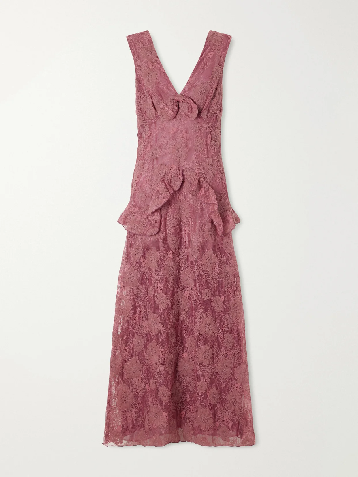 Bow-detail Lace-embroidered Midi Dress - 1