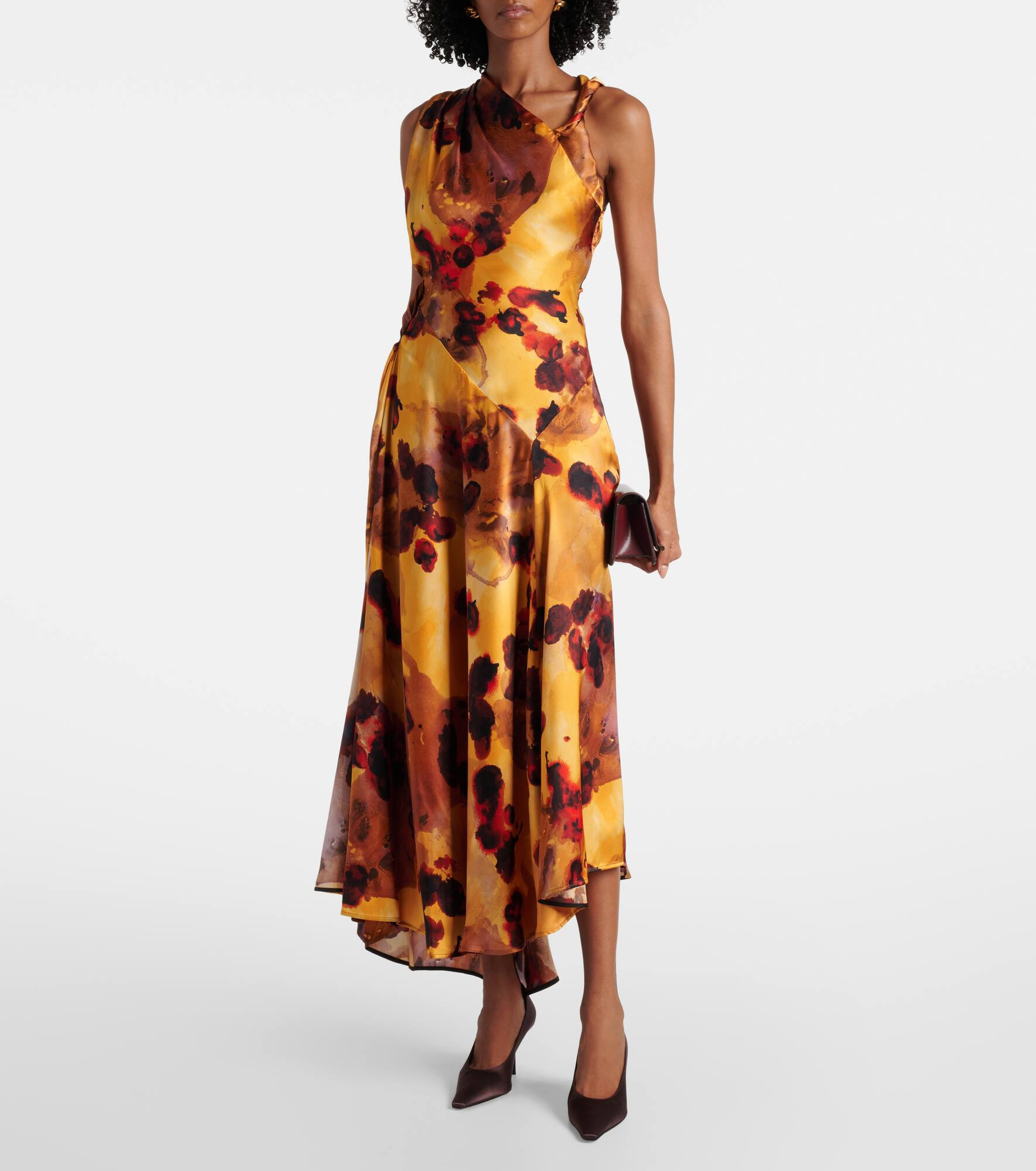 Gathered lace-trimmed silk satin gown - 2