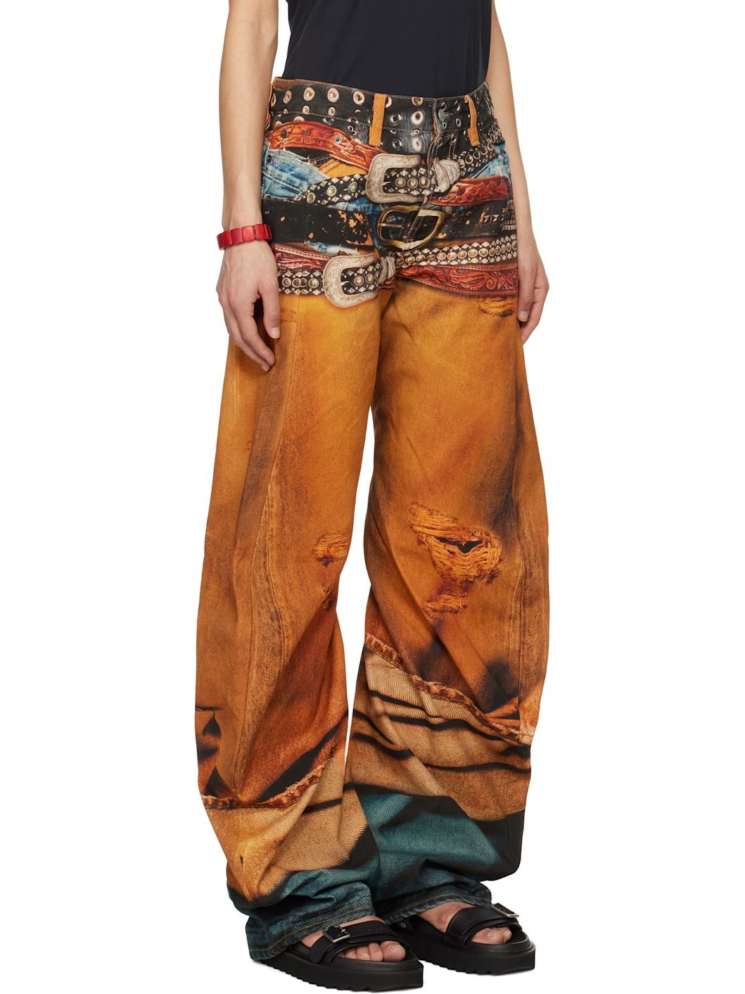 Orange Stacked Belts Jeans - 2