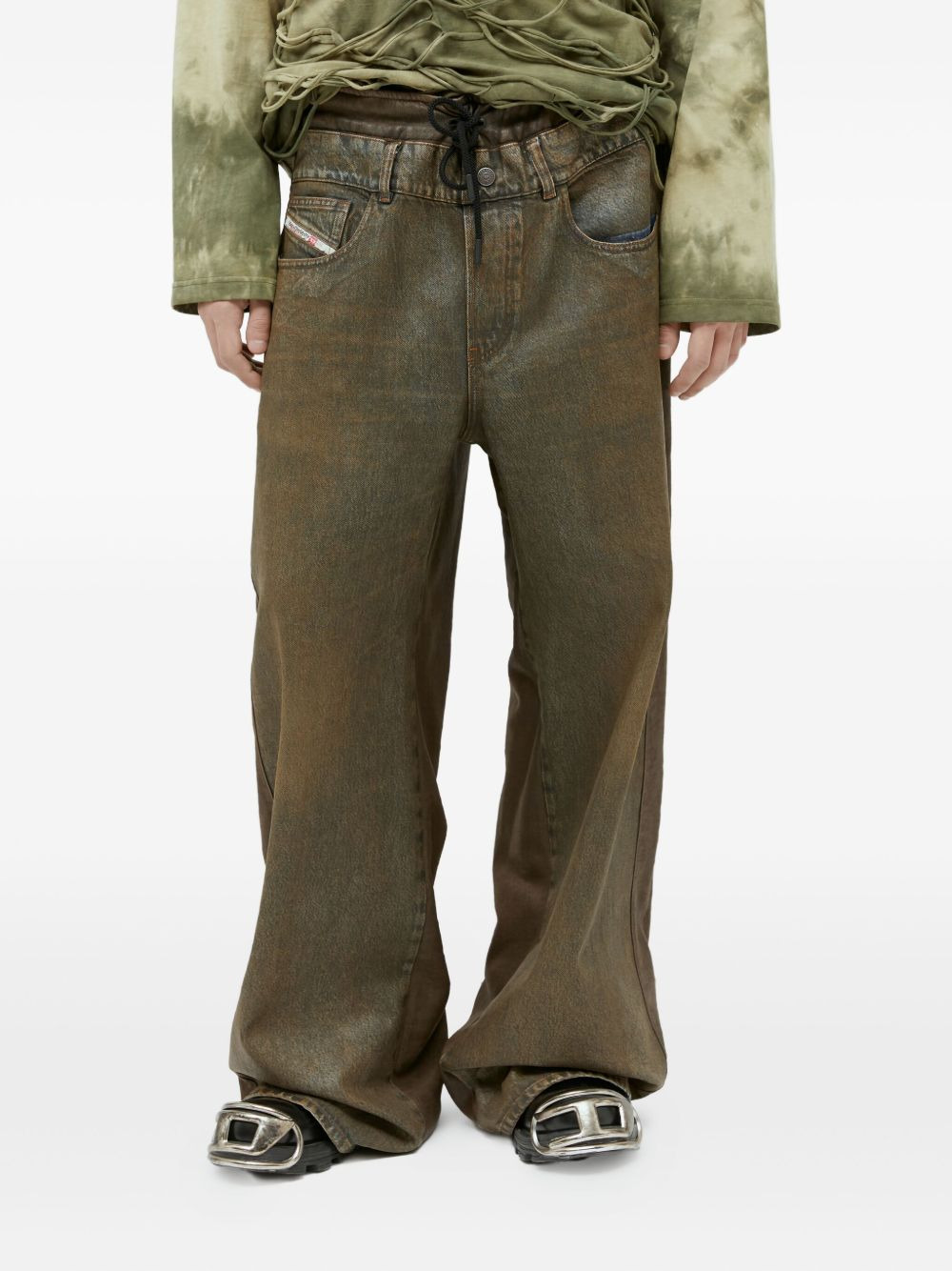 metallic-effect drawstring jeans - 1