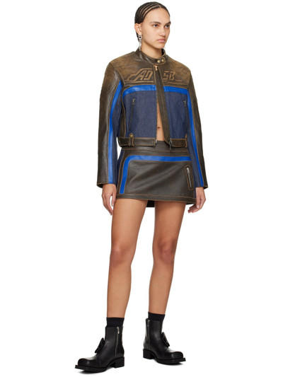 Andersson Bell Brown & Blue Racing Leather & Denim Miniskirt outlook