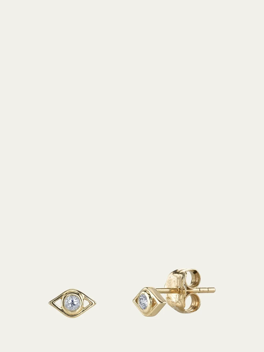 14k Diamond Evil Eye Stud Earring, Single - 1
