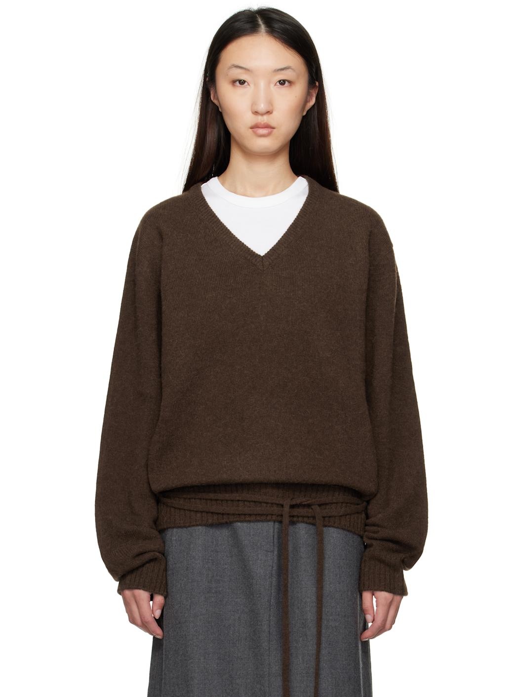 Brown Alpaca V-Neck Sweater - 1