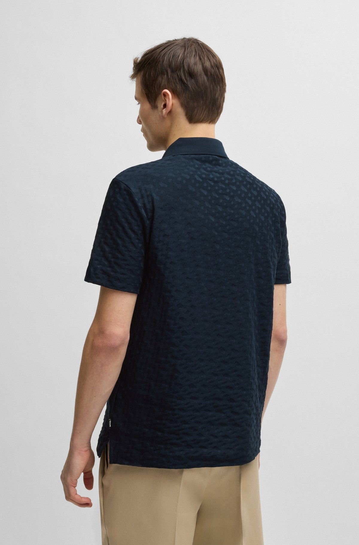 COTTON POLO SHIRT WITH TONAL MONOGRAM JACQUARD - 5