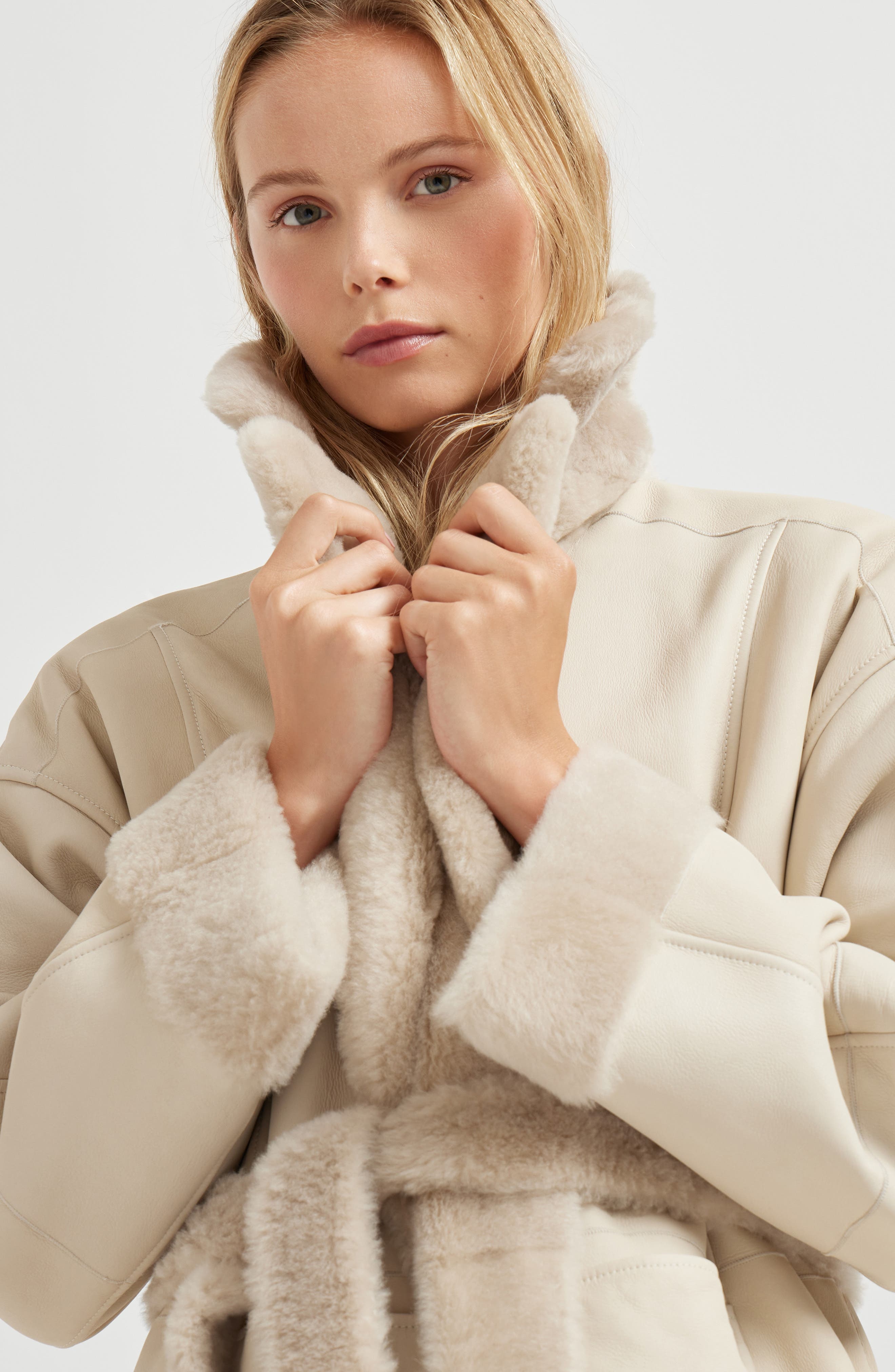 Brunello Cucinelli Shearling reversible coat in Cool Beige at Nordstrom - 4