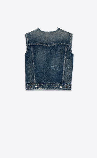 SAINT LAURENT sleeveless jacket in miami blue denim outlook