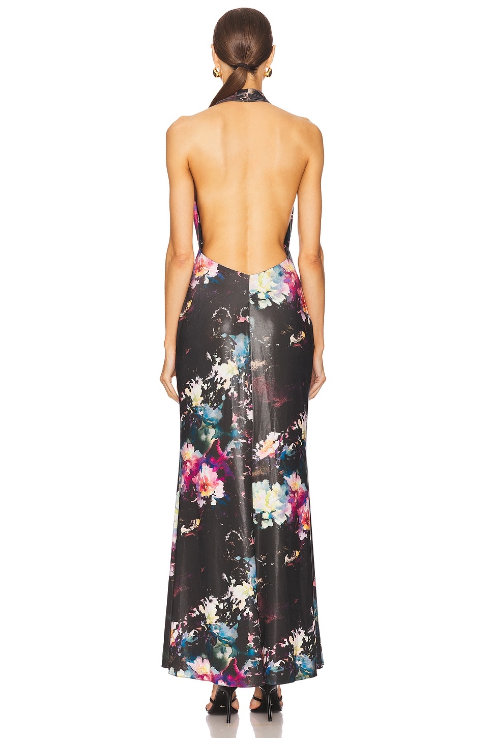 Floral Jersey Deep Cowl Neck Gown - 3