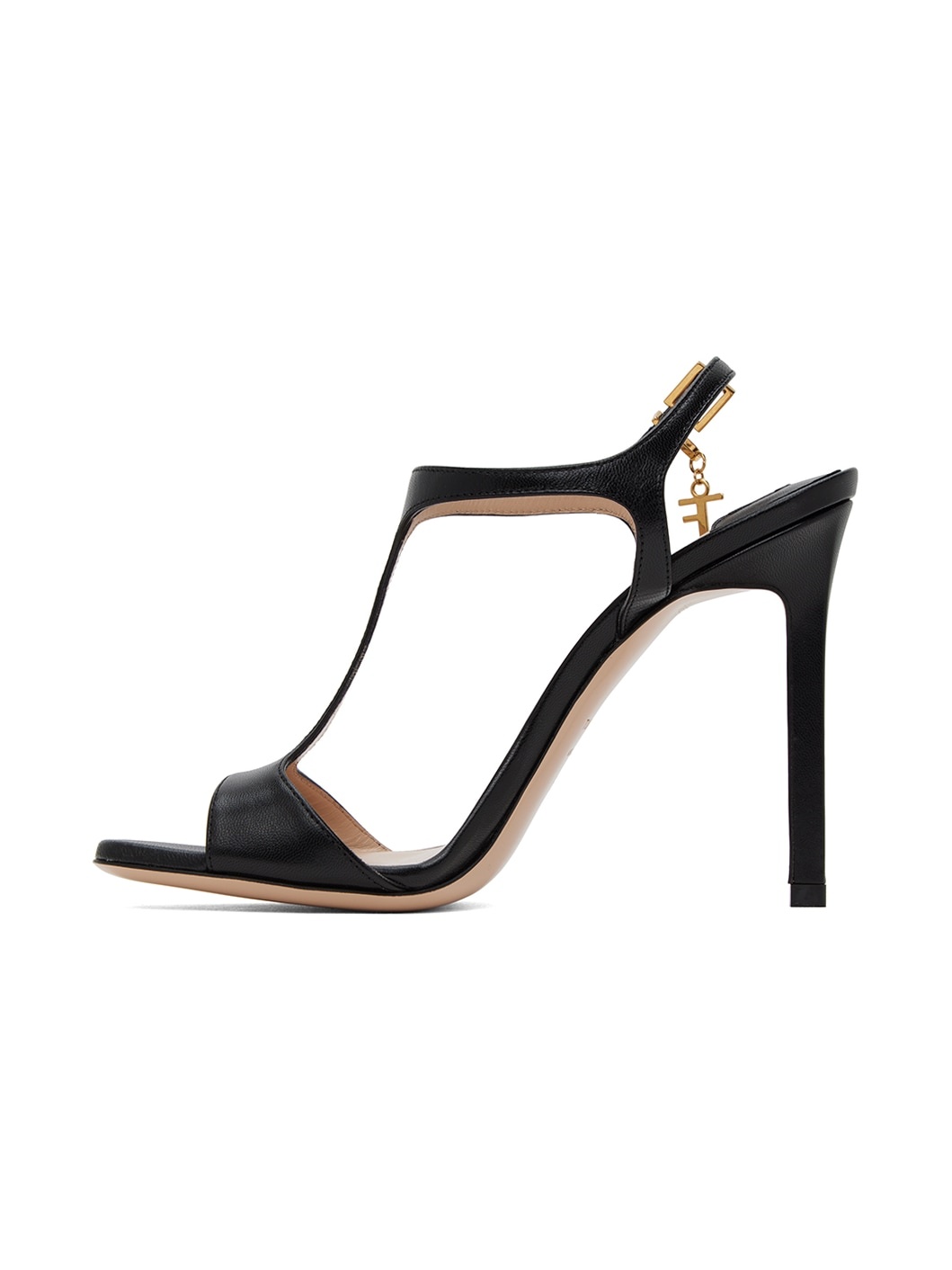 Black T-Strap Heeled Sandals - 3