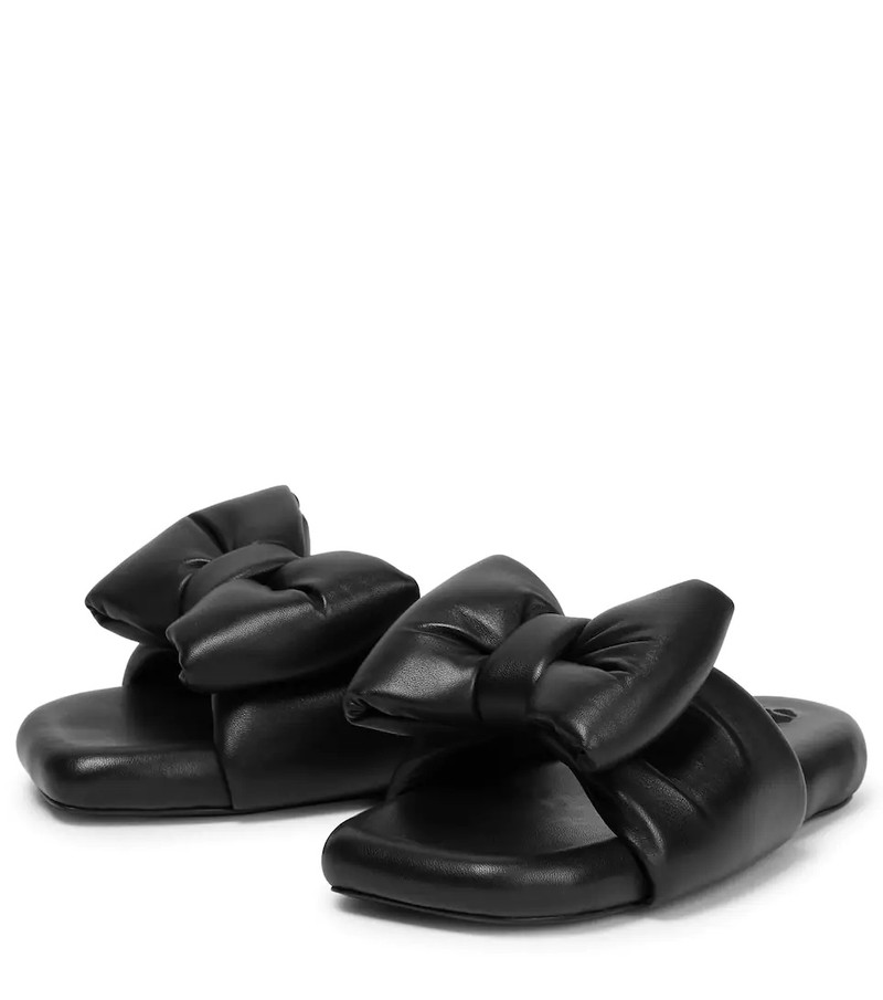 Nappa leather bow-embellished slides 5